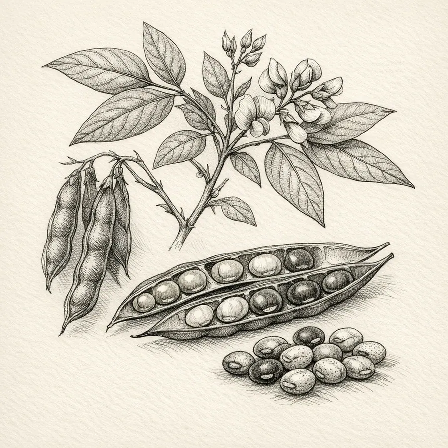 Realistic botanical illustration of Pigeon peas for The Hidden Table ingredient library